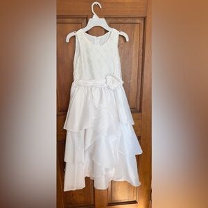 Isobella & Chloe White Layered Dress with Floral Detail